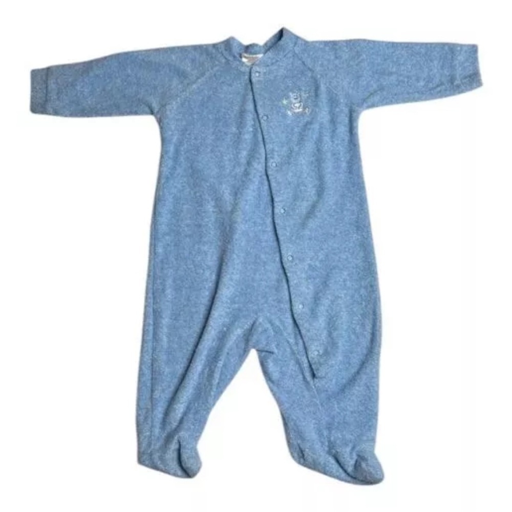 Baby Connection 90s Blue Terry Cloth Baby Sleeper Sz 6-9 M